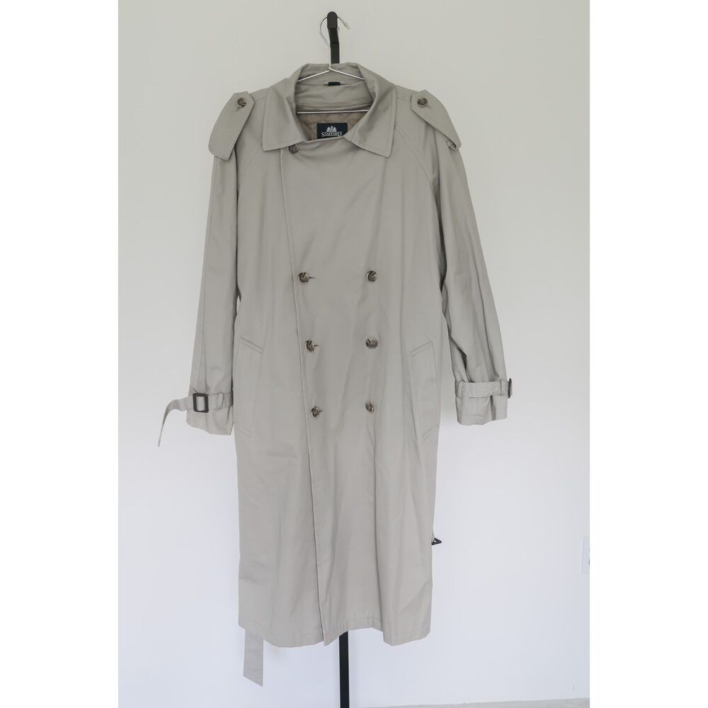 Stafford Mens Beige Belted Trench Coat Size 46
